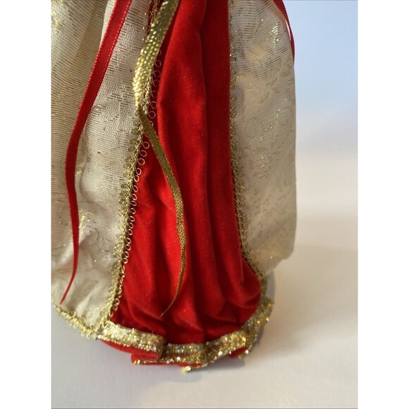 Vintage Christmas Angel Tree Topper 10" Tall Red and Gold Robe Eyes Closed - Picture 10 of 11